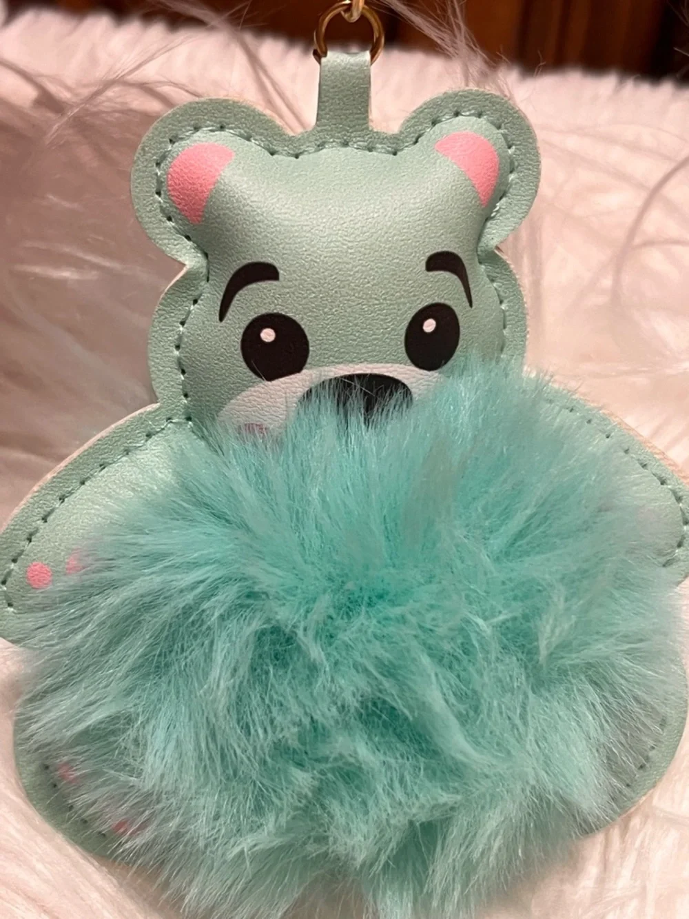 Mint Plush Bear Pom Keychain  or bag charm